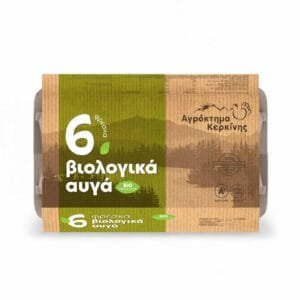 Συσκευασία με 6 φρέσκα βιολογικά αυγά κατηγορίας Α', μεσαίου μεγέθους (53-63 γρ.), από το Αγρόκτημα Κερκίνης.