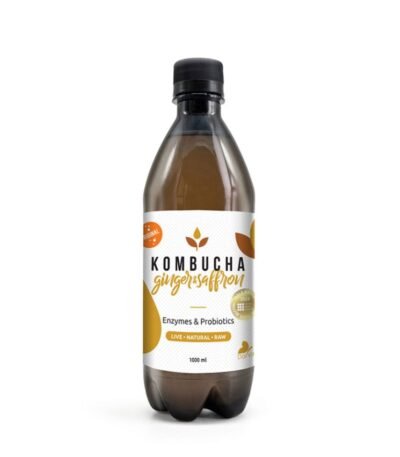 Kombucha 1000ml με τζίντζερ και σαφράν – ρόφημα φυσικής ζύμωσης με αντιφλεγμονώδη δράση.