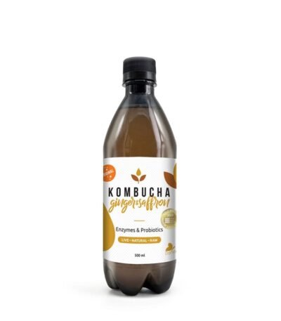 Kombucha 500ml με τζίντζερ και σαφράν – ρόφημα φυσικής ζύμωσης με αντιφλεγμονώδη δράση.