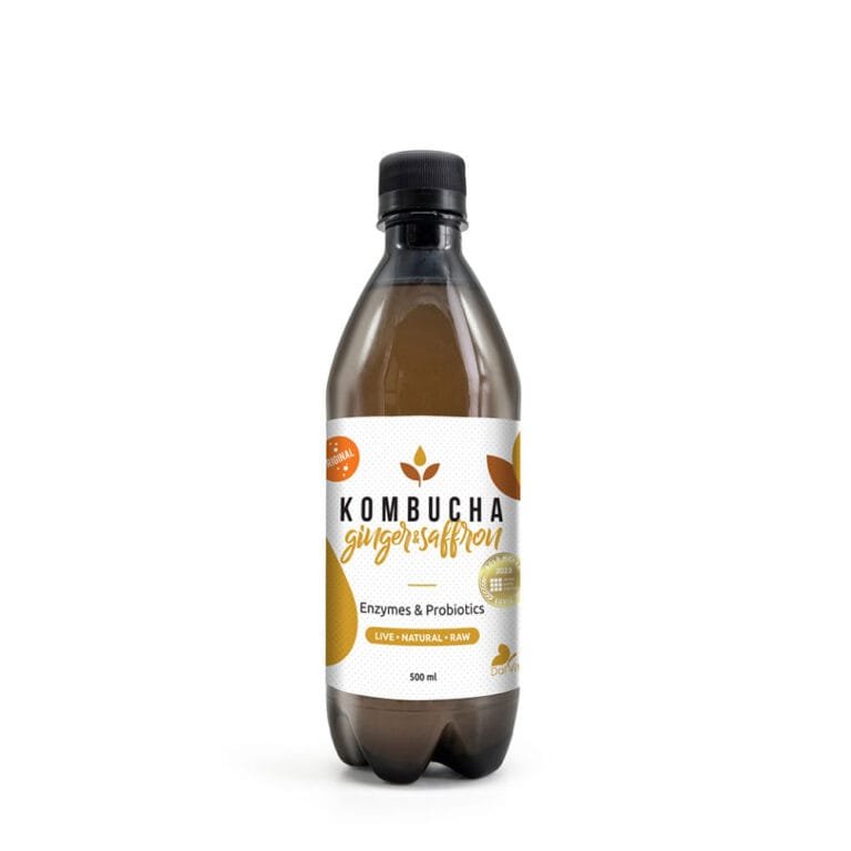 Kombucha 500ml με τζίντζερ και σαφράν – ρόφημα φυσικής ζύμωσης με αντιφλεγμονώδη δράση.