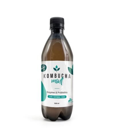 Kombucha 1000ml με άρωμα μέντας – δροσιστικό ρόφημα χωρίς ζάχαρη, πλούσιο σε προβιοτικά.