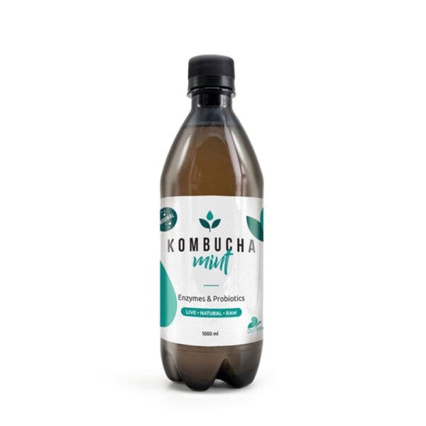 Kombucha 1000ml με άρωμα μέντας – δροσιστικό ρόφημα χωρίς ζάχαρη, πλούσιο σε προβιοτικά.