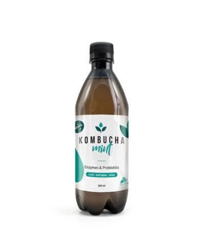 Kombucha 500ml με άρωμα μέντας – δροσιστικό ρόφημα χωρίς ζάχαρη, πλούσιο σε προβιοτικά.