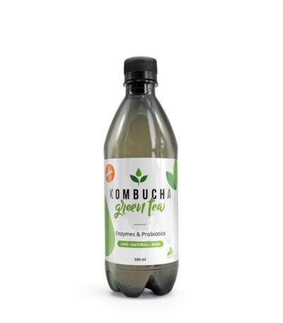 Μπουκάλι Kombucha 500ml με Πράσινο Τσάι – φυσικό ρόφημα ζύμωσης για αποτοξίνωση και ενέργεια.