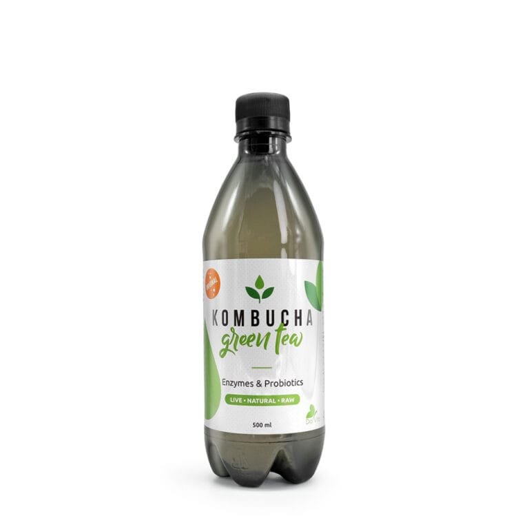 Μπουκάλι Kombucha 500ml με Πράσινο Τσάι – φυσικό ρόφημα ζύμωσης για αποτοξίνωση και ενέργεια.
