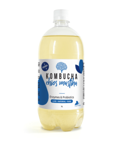 Μπουκάλι kombucha με μαστίχα και σπιρουλίνα 1000ml από τη Dalvita – φυσικό ρόφημα ζύμωσης χωρίς ζάχαρη.